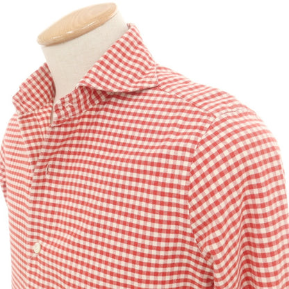 【中古】フィナモレ Finamore コットン ギンガムチェック ホリゾンタルカラー カジュアルシャツ レッドxホワイト【 38 】【 状態ランクC 】【 メンズ 】