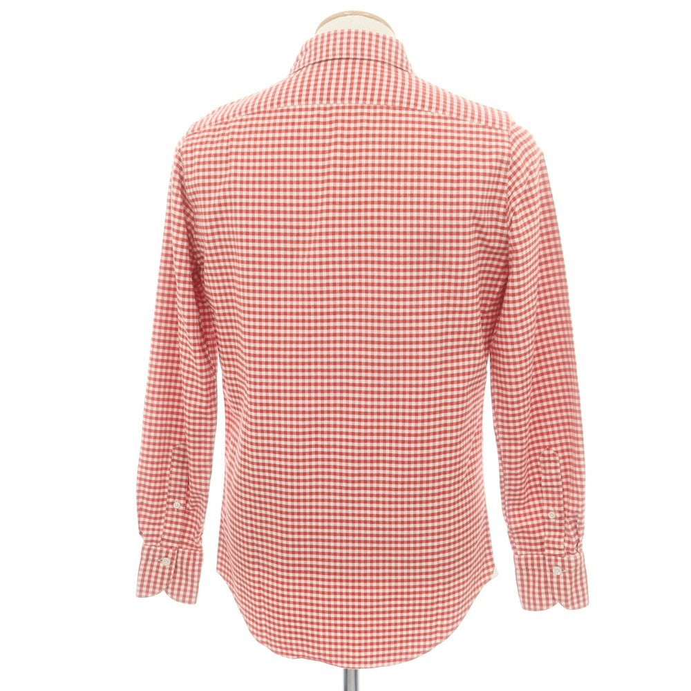 【中古】フィナモレ Finamore コットン ギンガムチェック ホリゾンタルカラー カジュアルシャツ レッドxホワイト【 38 】【 状態ランクC 】【 メンズ 】