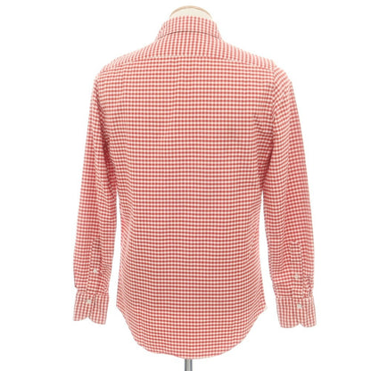 【中古】フィナモレ Finamore コットン ギンガムチェック ホリゾンタルカラー カジュアルシャツ レッドxホワイト【 38 】【 状態ランクC 】【 メンズ 】