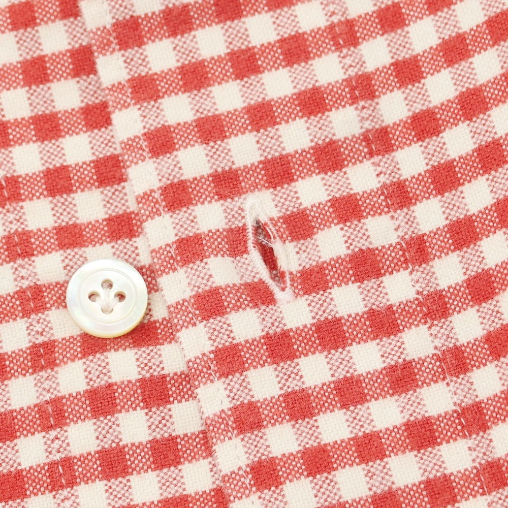 【中古】フィナモレ Finamore コットン ギンガムチェック ホリゾンタルカラー カジュアルシャツ レッドxホワイト【 38 】【 状態ランクC 】【 メンズ 】
