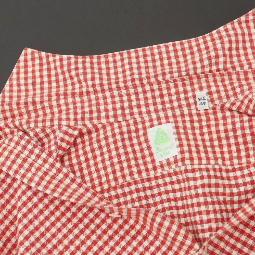 【中古】フィナモレ Finamore コットン ギンガムチェック ホリゾンタルカラー カジュアルシャツ レッドxホワイト【 38 】【 状態ランクC 】【 メンズ 】
