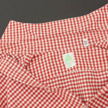 【中古】フィナモレ Finamore コットン ギンガムチェック ホリゾンタルカラー カジュアルシャツ レッドxホワイト【 38 】【 状態ランクC 】【 メンズ 】