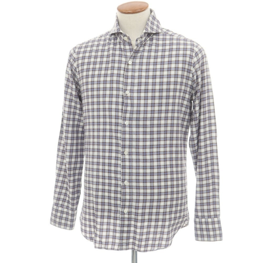 【中古】フィナモレ Finamore コットン チェック カッタウェイ カジュアルシャツ ブラウンxホワイト【 40 】【 状態ランクB 】【 メンズ 】