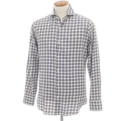 【中古】フィナモレ Finamore コットン チェック カッタウェイ カジュアルシャツ ブラウンxホワイト【 40 】【 状態ランクB 】【 メンズ 】