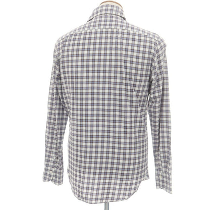 【中古】フィナモレ Finamore コットン チェック カッタウェイ カジュアルシャツ ブラウンxホワイト【 40 】【 状態ランクB 】【 メンズ 】