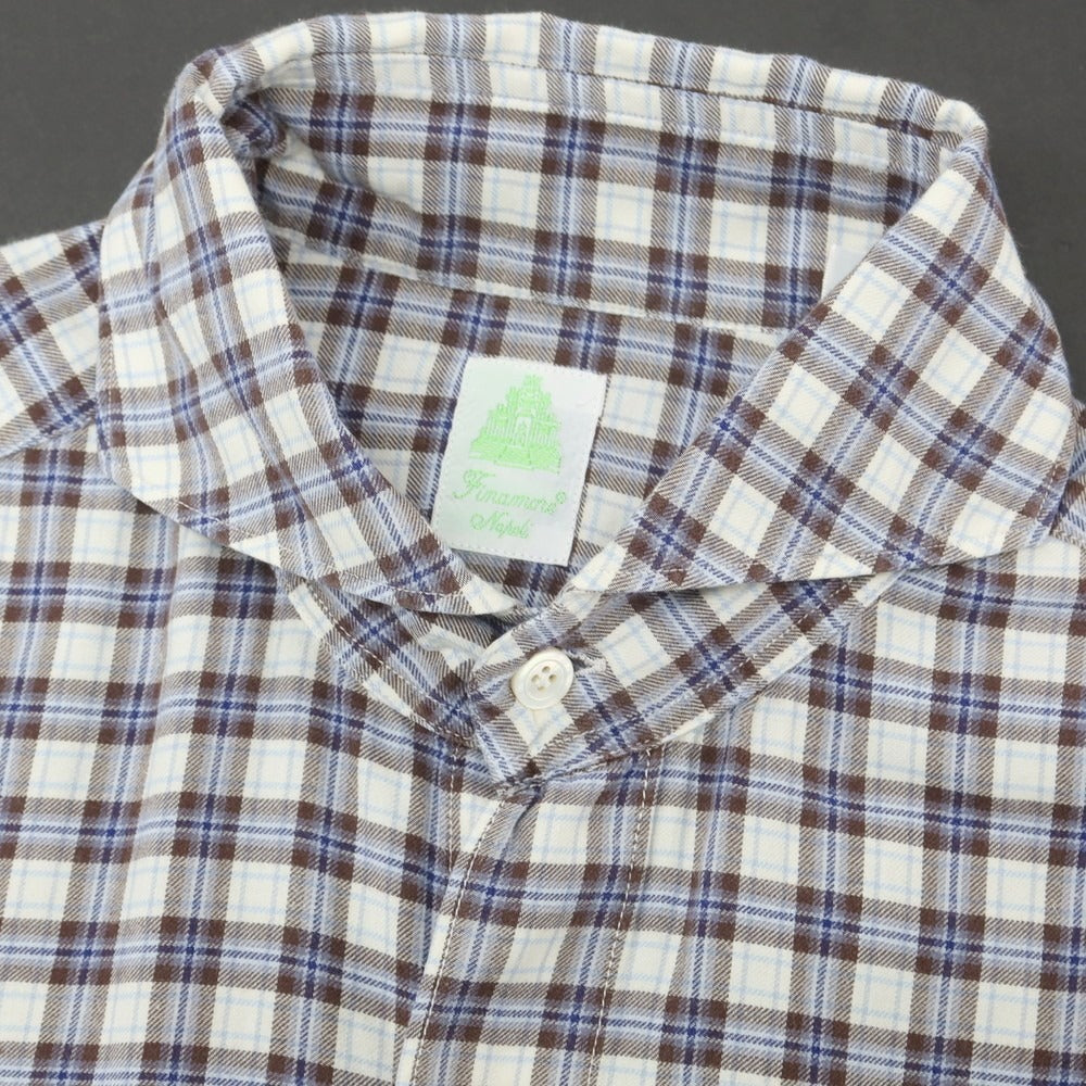 【中古】フィナモレ Finamore コットン チェック カッタウェイ カジュアルシャツ ブラウンxホワイト【 40 】【 状態ランクB 】【 メンズ 】