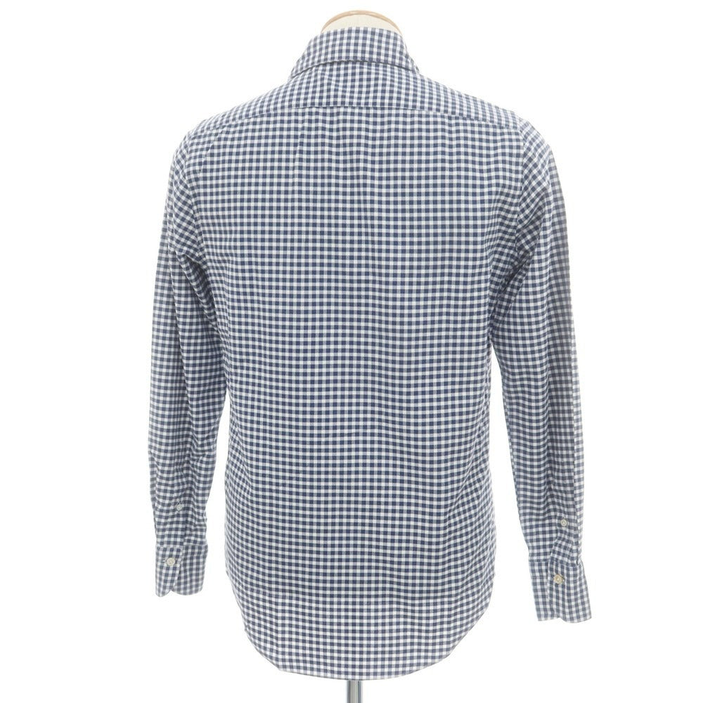 【中古】フィナモレ Finamore コットン ギンガムチェック ワイドカラー カジュアルシャツ ネイビーxホワイト【 38 】【 状態ランクB 】【 メンズ 】