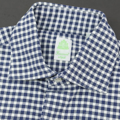 【中古】フィナモレ Finamore コットン ギンガムチェック ワイドカラー カジュアルシャツ ネイビーxホワイト【 38 】【 状態ランクB 】【 メンズ 】