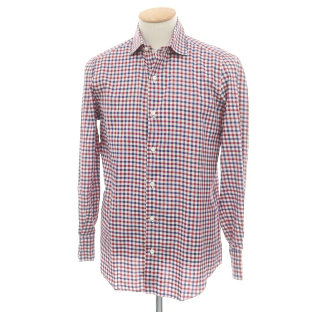 【中古】フィナモレ Finamore コットン チェック ワイドカラー カジュアルシャツ レッドxネイビー【 38 】【 状態ランクB 】【 メンズ 】