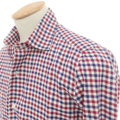 【中古】フィナモレ Finamore コットン チェック ワイドカラー カジュアルシャツ レッドxネイビー【 38 】【 状態ランクB 】【 メンズ 】