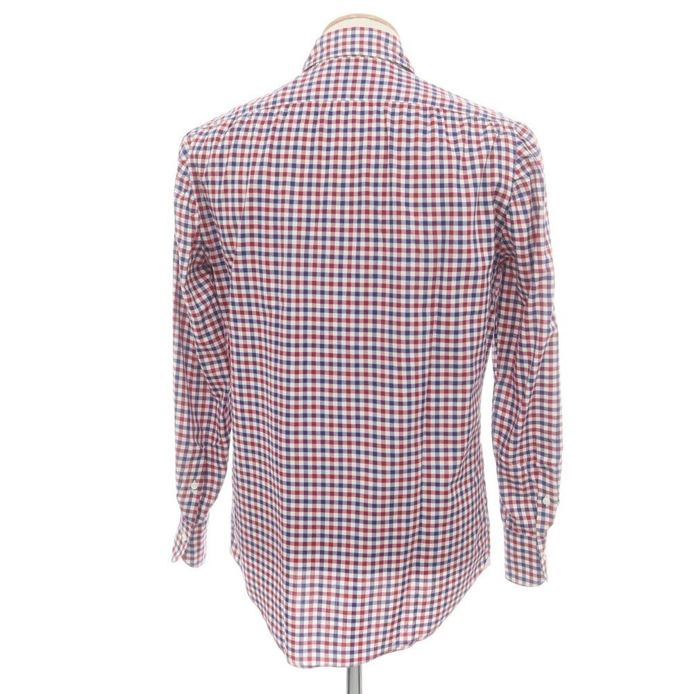 【中古】フィナモレ Finamore コットン チェック ワイドカラー カジュアルシャツ レッドxネイビー【 38 】【 状態ランクB 】【 メンズ 】