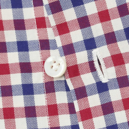 【中古】フィナモレ Finamore コットン チェック ワイドカラー カジュアルシャツ レッドxネイビー【 38 】【 状態ランクB 】【 メンズ 】