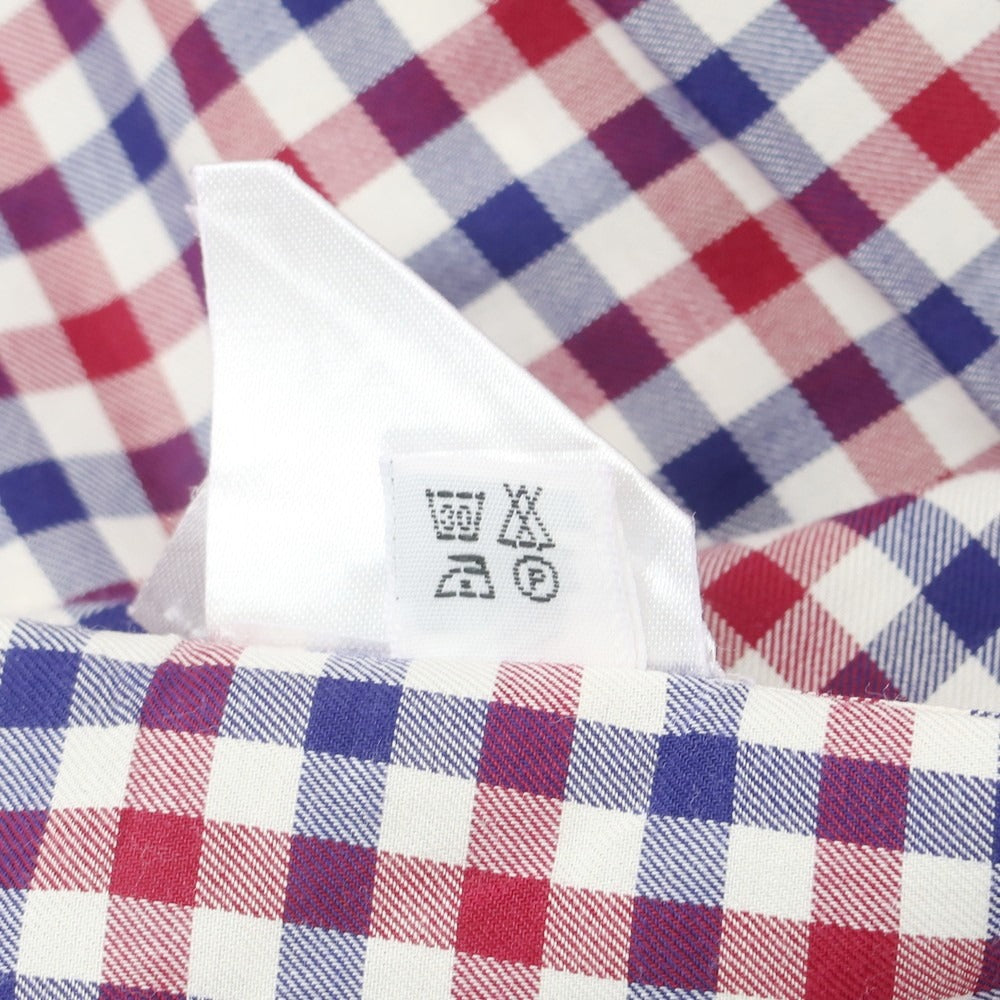 【中古】フィナモレ Finamore コットン チェック ワイドカラー カジュアルシャツ レッドxネイビー【 38 】【 状態ランクB 】【 メンズ 】