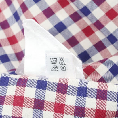 【中古】フィナモレ Finamore コットン チェック ワイドカラー カジュアルシャツ レッドxネイビー【 38 】【 状態ランクB 】【 メンズ 】