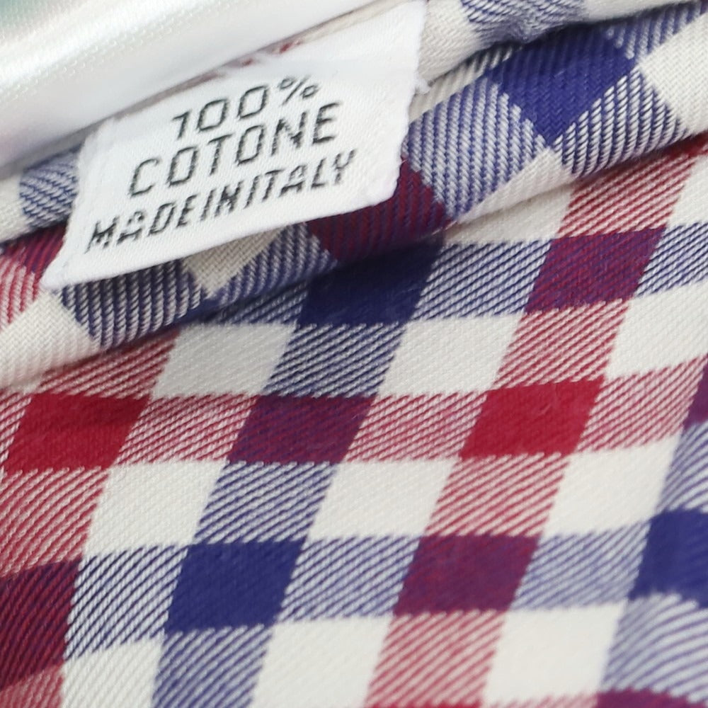 【中古】フィナモレ Finamore コットン チェック ワイドカラー カジュアルシャツ レッドxネイビー【 38 】【 状態ランクB 】【 メンズ 】