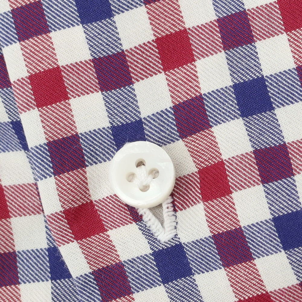 【中古】フィナモレ Finamore コットン チェック ワイドカラー カジュアルシャツ レッドxネイビー【 38 】【 状態ランクB 】【 メンズ 】