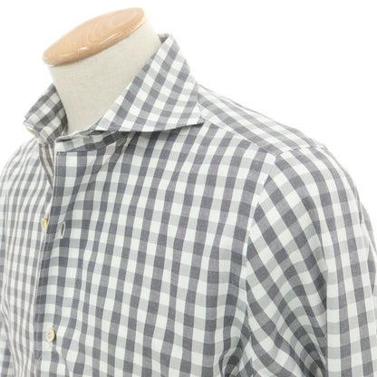 【中古】フィナモレ Finamore コットン ギンガムチェック ホリゾンタルカラー カジュアルシャツ グレーxホワイト【 38 】【 状態ランクB 】【 メンズ 】