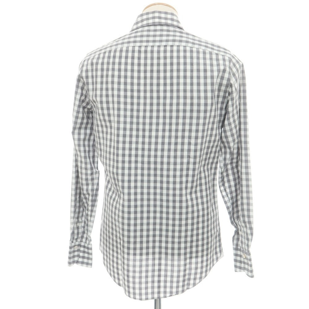【中古】フィナモレ Finamore コットン ギンガムチェック ホリゾンタルカラー カジュアルシャツ グレーxホワイト【 38 】【 状態ランクB 】【 メンズ 】