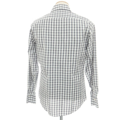 【中古】フィナモレ Finamore コットン ギンガムチェック ホリゾンタルカラー カジュアルシャツ グレーxホワイト【 38 】【 状態ランクB 】【 メンズ 】