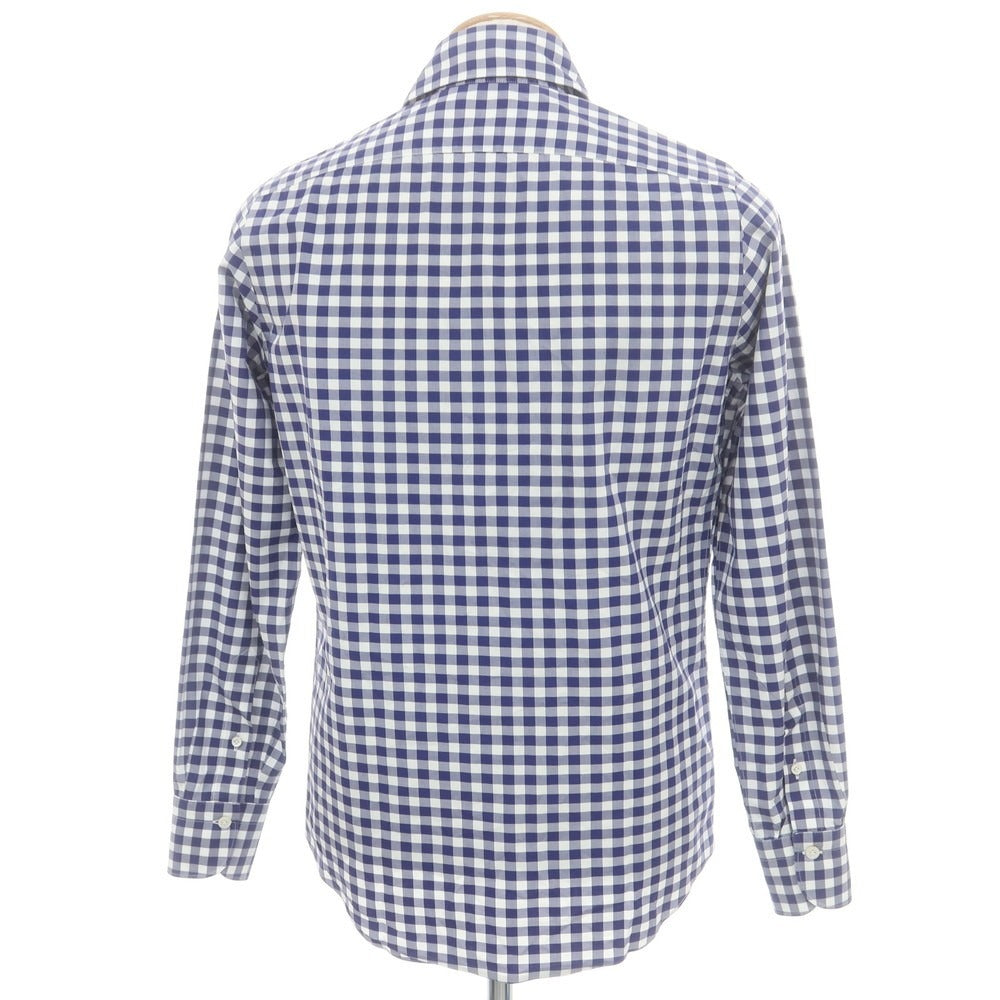 【中古】フィナモレ Finamore コットン ギンガムチェック カッタウェイ カジュアルシャツ ネイビーxホワイト【 38 】【 状態ランクB 】【 メンズ 】
