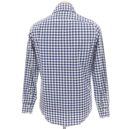 【中古】フィナモレ Finamore コットン ギンガムチェック カッタウェイ カジュアルシャツ ネイビーxホワイト【 38 】【 状態ランクB 】【 メンズ 】