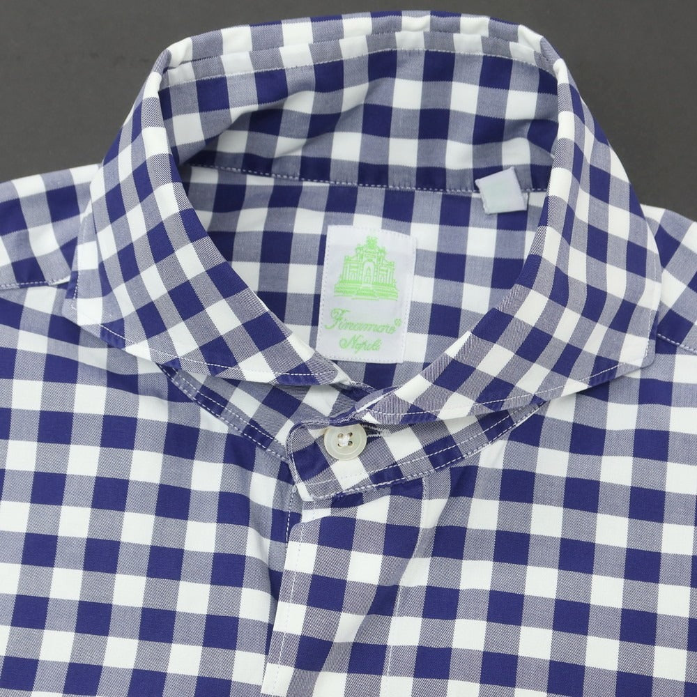 【中古】フィナモレ Finamore コットン ギンガムチェック カッタウェイ カジュアルシャツ ネイビーxホワイト【 38 】【 状態ランクB 】【 メンズ 】
