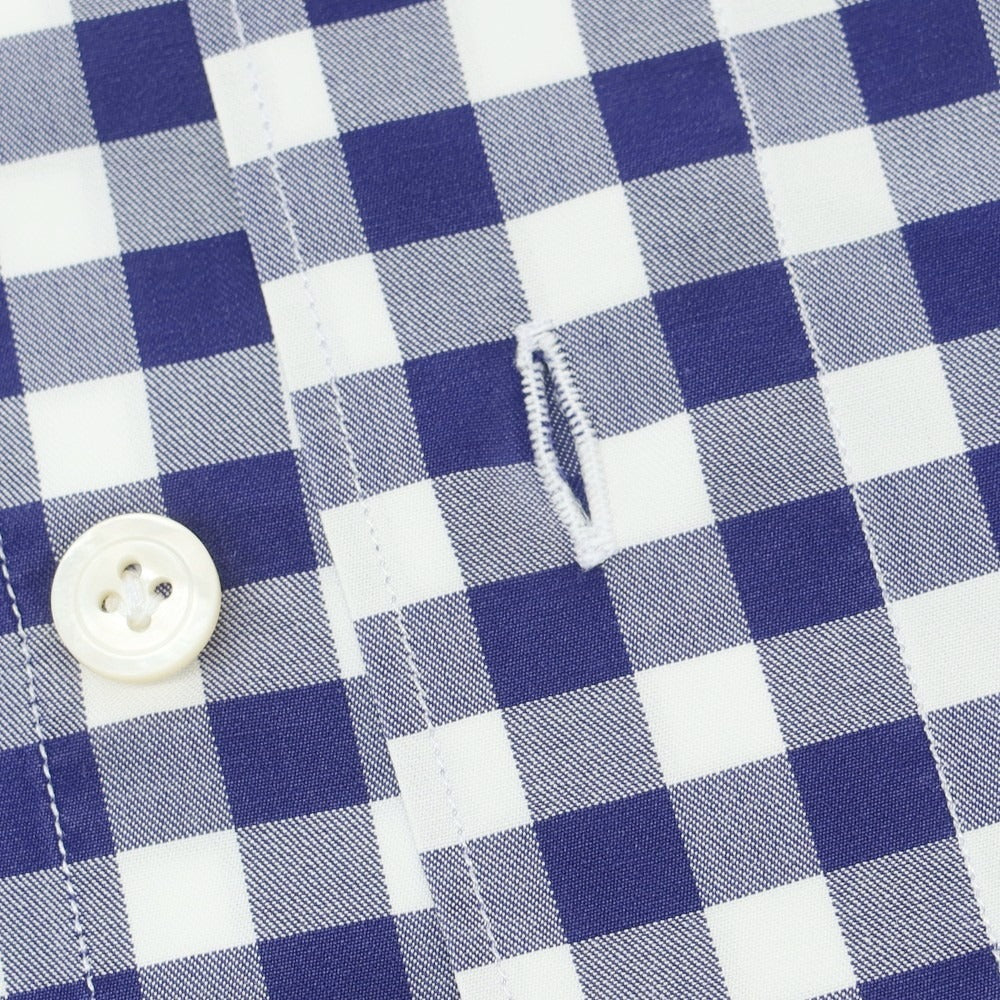 【中古】フィナモレ Finamore コットン ギンガムチェック カッタウェイ カジュアルシャツ ネイビーxホワイト【 38 】【 状態ランクB 】【 メンズ 】