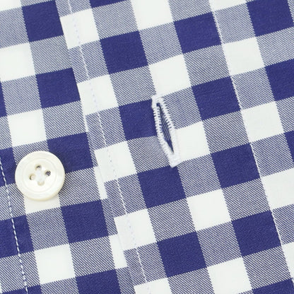 【中古】フィナモレ Finamore コットン ギンガムチェック カッタウェイ カジュアルシャツ ネイビーxホワイト【 38 】【 状態ランクB 】【 メンズ 】