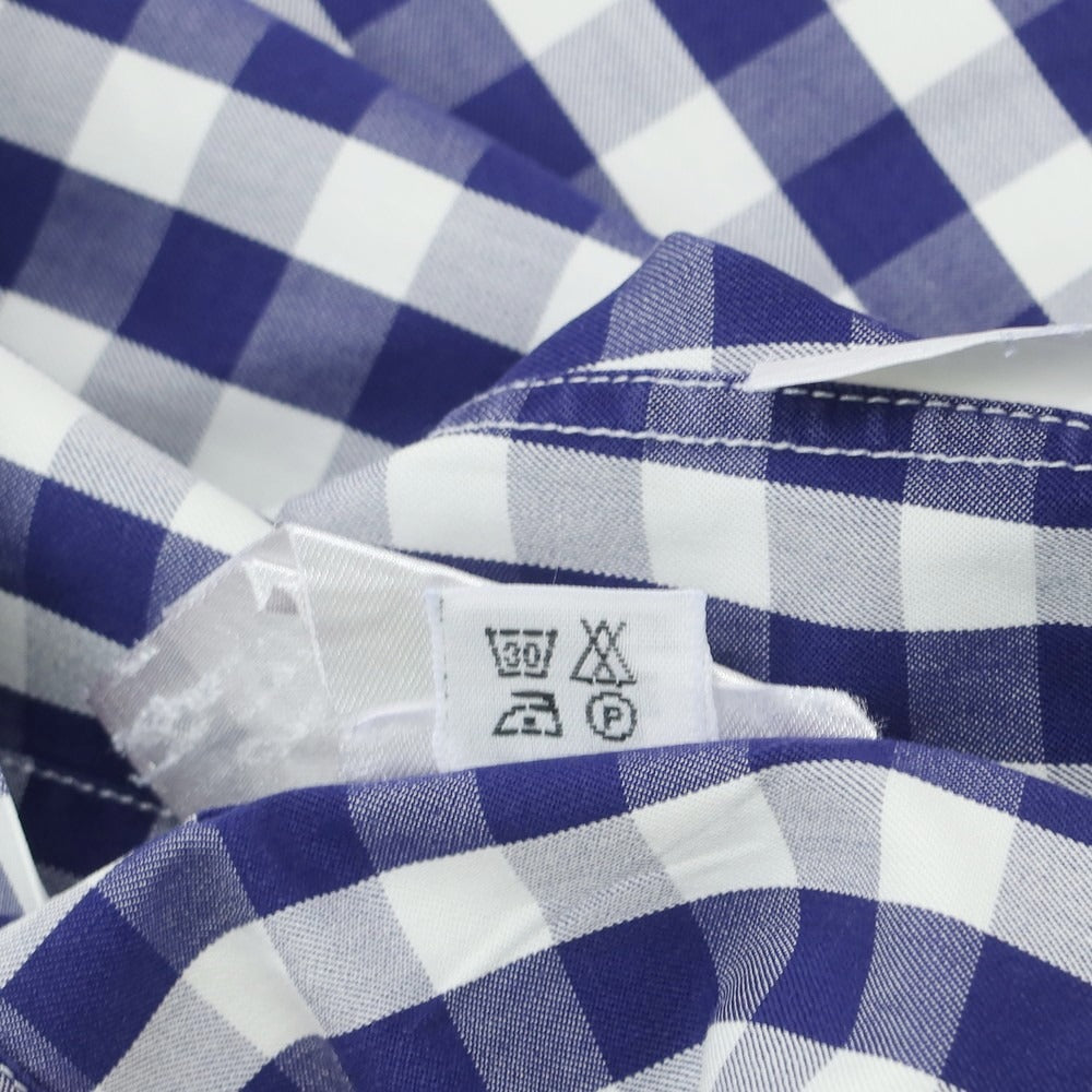 【中古】フィナモレ Finamore コットン ギンガムチェック カッタウェイ カジュアルシャツ ネイビーxホワイト【 38 】【 状態ランクB 】【 メンズ 】
