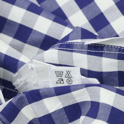 【中古】フィナモレ Finamore コットン ギンガムチェック カッタウェイ カジュアルシャツ ネイビーxホワイト【 38 】【 状態ランクB 】【 メンズ 】