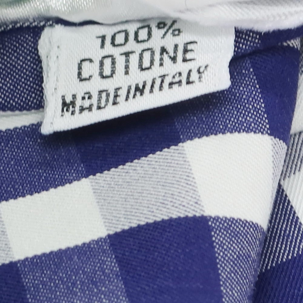 【中古】フィナモレ Finamore コットン ギンガムチェック カッタウェイ カジュアルシャツ ネイビーxホワイト【 38 】【 状態ランクB 】【 メンズ 】