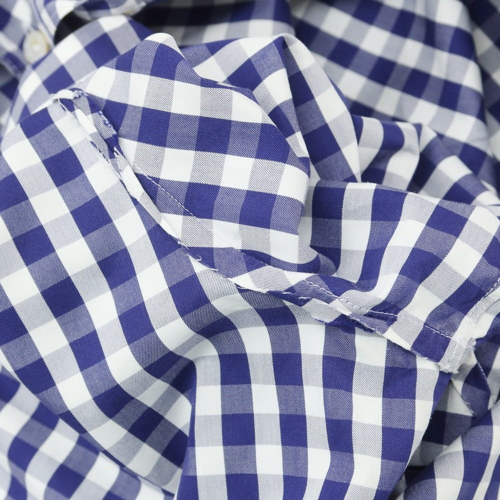 【中古】フィナモレ Finamore コットン ギンガムチェック カッタウェイ カジュアルシャツ ネイビーxホワイト【 38 】【 状態ランクB 】【 メンズ 】