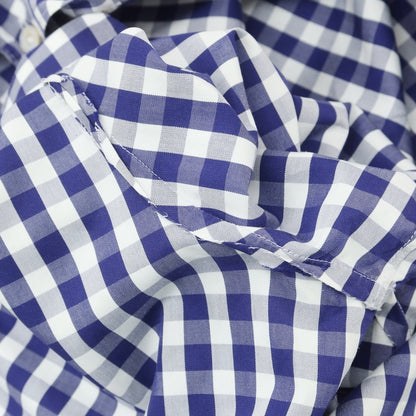 【中古】フィナモレ Finamore コットン ギンガムチェック カッタウェイ カジュアルシャツ ネイビーxホワイト【 38 】【 状態ランクB 】【 メンズ 】