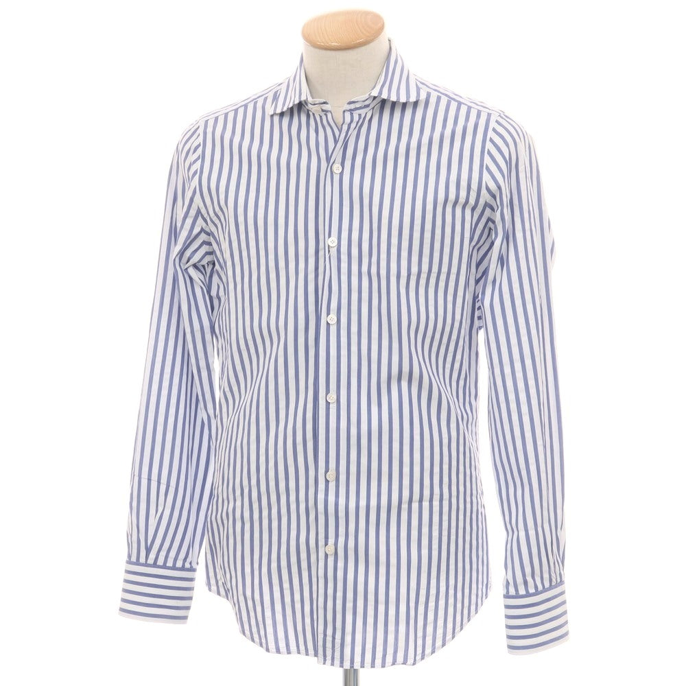【中古】フィナモレ Finamore コットン ストライプ ワイドカラー ドレスシャツ ネイビーxホワイト【 38 】【 状態ランクC 】【 メンズ 】