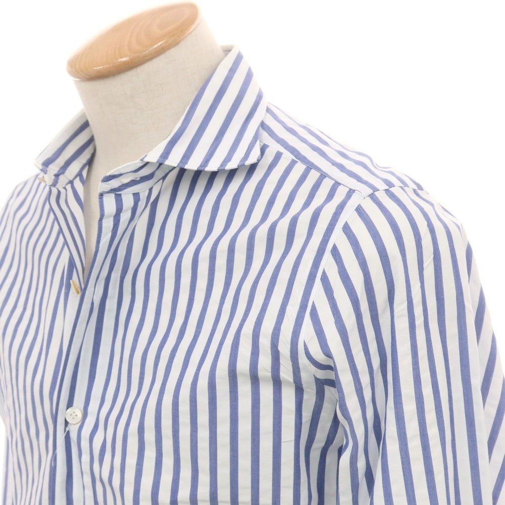 【中古】フィナモレ Finamore コットン ストライプ ワイドカラー ドレスシャツ ネイビーxホワイト【 38 】【 状態ランクC 】【 メンズ 】