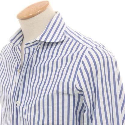 【中古】フィナモレ Finamore コットン ストライプ ワイドカラー ドレスシャツ ネイビーxホワイト【 38 】【 状態ランクC 】【 メンズ 】