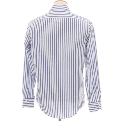 【中古】フィナモレ Finamore コットン ストライプ ワイドカラー ドレスシャツ ネイビーxホワイト【 38 】【 状態ランクC 】【 メンズ 】