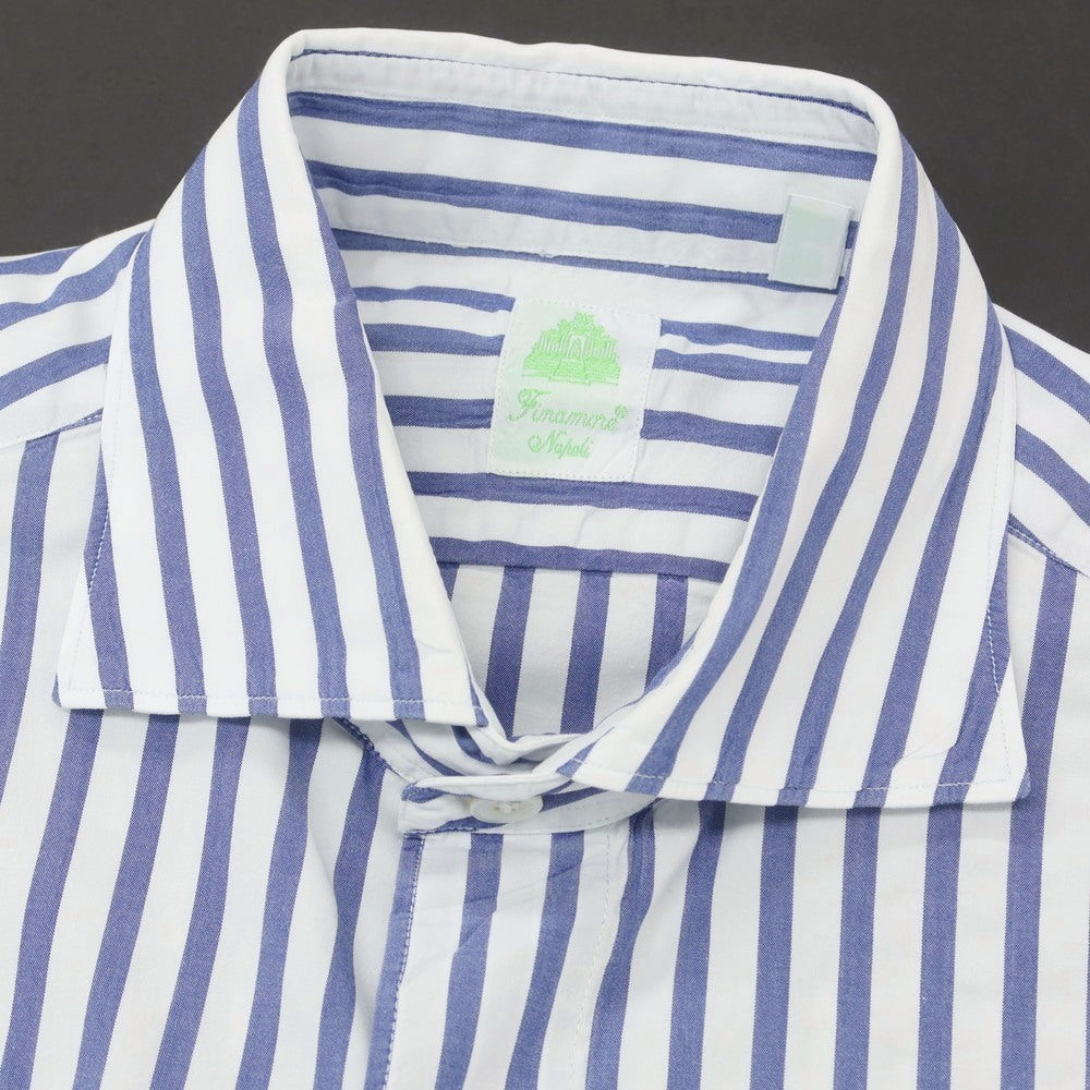 【中古】フィナモレ Finamore コットン ストライプ ワイドカラー ドレスシャツ ネイビーxホワイト【 38 】【 状態ランクC 】【 メンズ 】