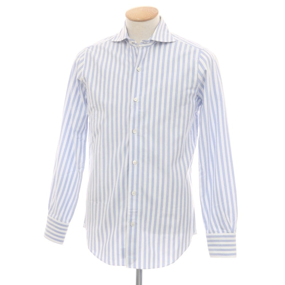 【中古】フィナモレ Finamore コットン ストライプ ホリゾンタルカラー ドレスシャツ ネイビーxホワイト【 38 】【 状態ランクB 】【 メンズ 】