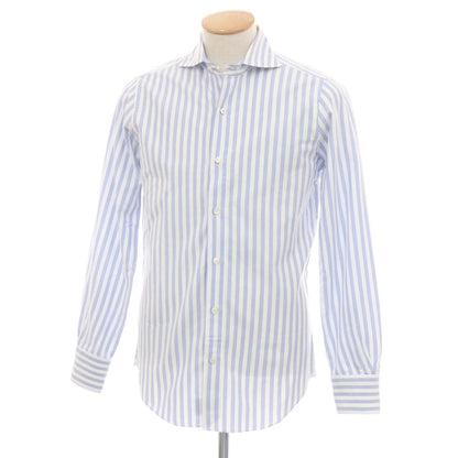 【中古】フィナモレ Finamore コットン ストライプ ホリゾンタルカラー ドレスシャツ ネイビーxホワイト【 38 】【 状態ランクB 】【 メンズ 】