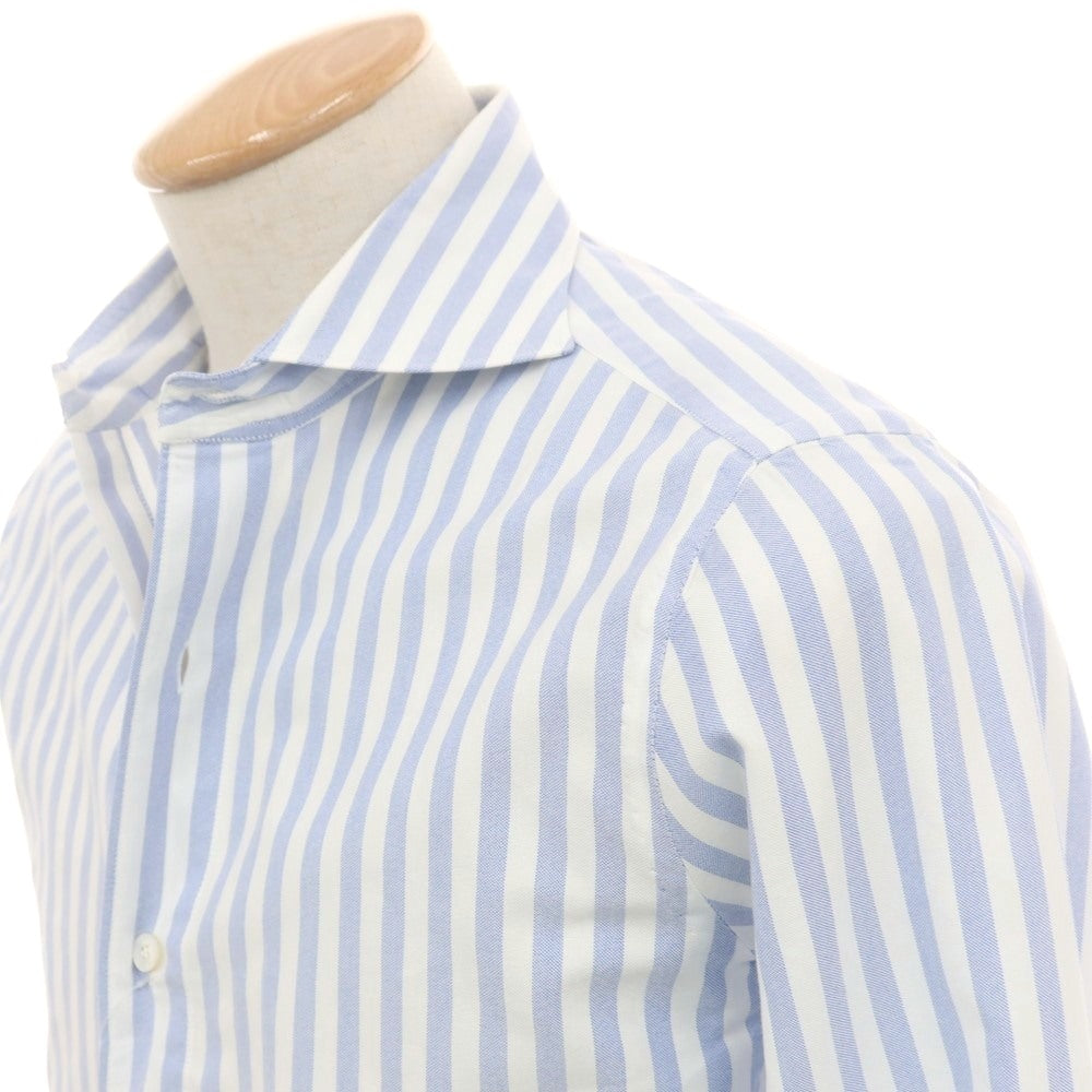 【中古】フィナモレ Finamore コットン ストライプ ホリゾンタルカラー ドレスシャツ ネイビーxホワイト【 38 】【 状態ランクB 】【 メンズ 】