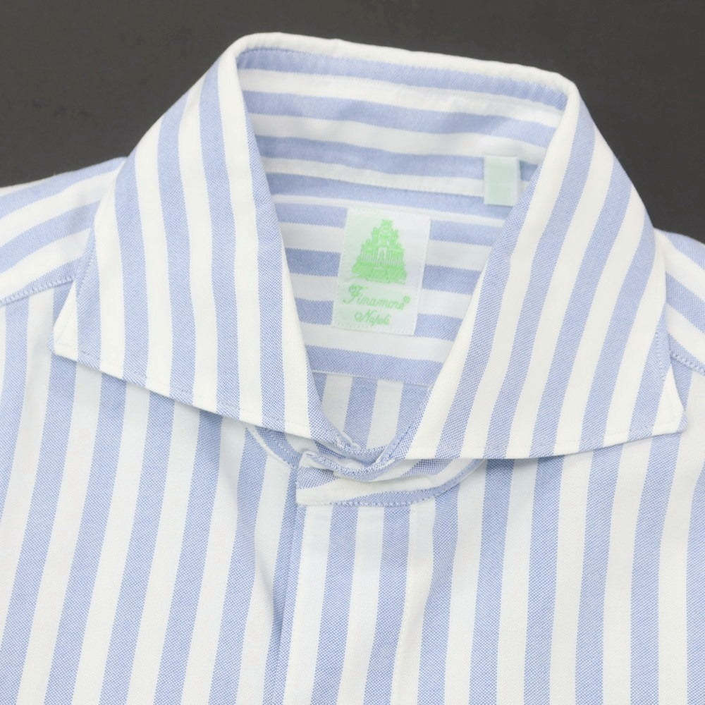 【中古】フィナモレ Finamore コットン ストライプ ホリゾンタルカラー ドレスシャツ ネイビーxホワイト【 38 】【 状態ランクB 】【 メンズ 】