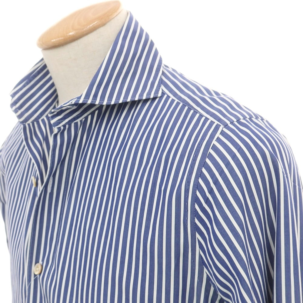 【中古】フィナモレ Finamore コットン ストライプ ホリゾンタルカラー ドレスシャツ ネイビーxホワイト【 38 】【 状態ランクB 】【 メンズ 】