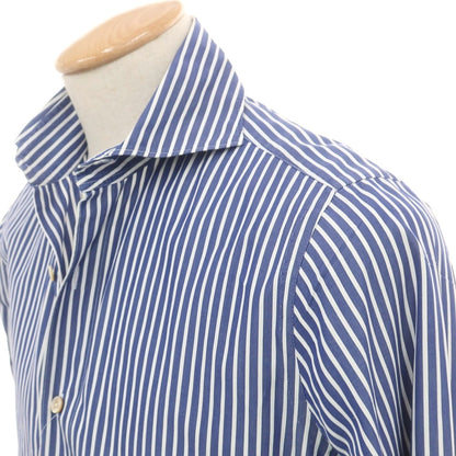 【中古】フィナモレ Finamore コットン ストライプ ホリゾンタルカラー ドレスシャツ ネイビーxホワイト【 38 】【 状態ランクB 】【 メンズ 】