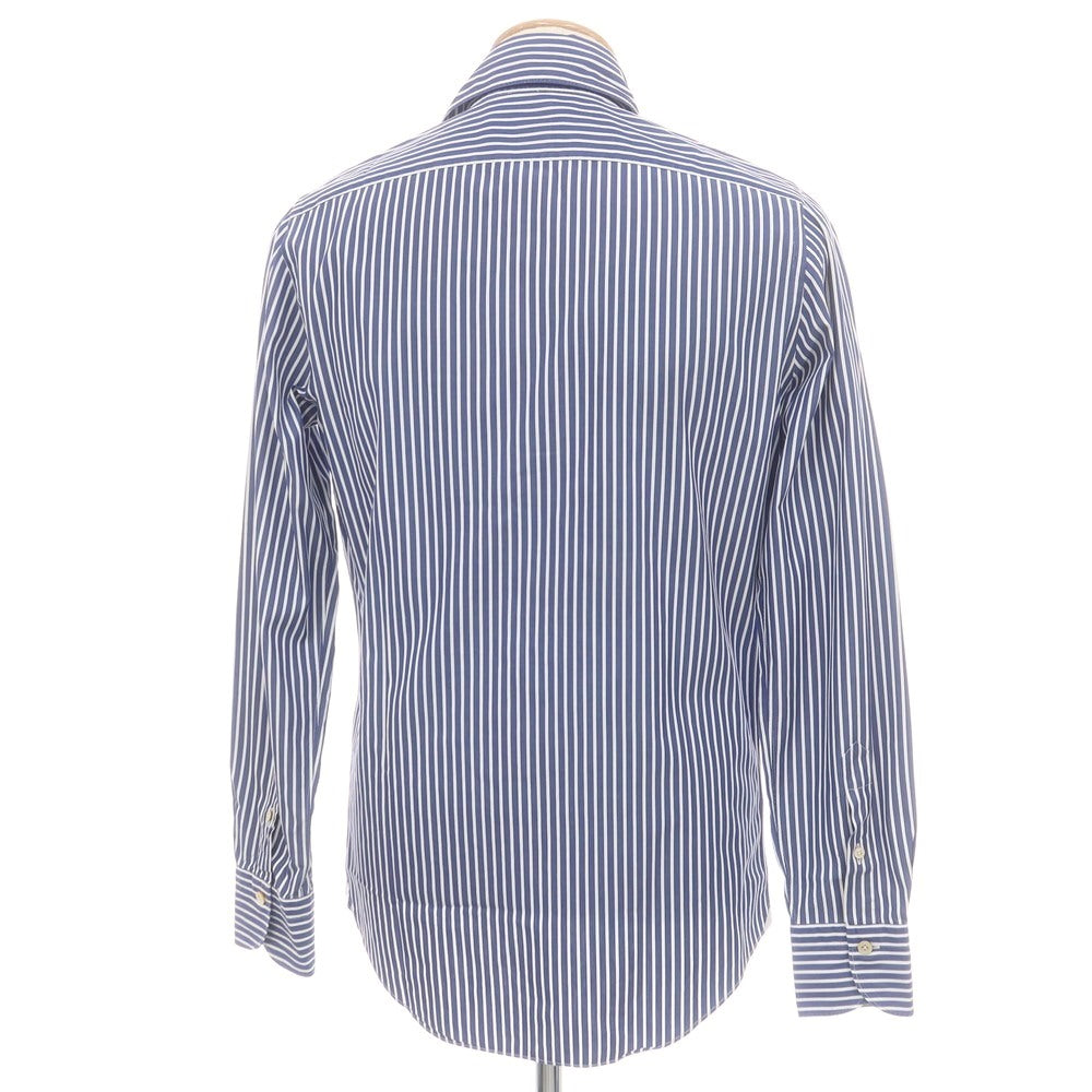 【中古】フィナモレ Finamore コットン ストライプ ホリゾンタルカラー ドレスシャツ ネイビーxホワイト【 38 】【 状態ランクB 】【 メンズ 】
