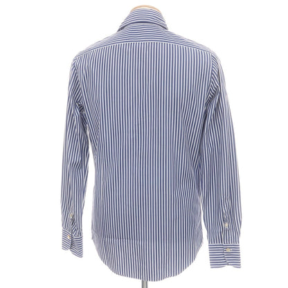 【中古】フィナモレ Finamore コットン ストライプ ホリゾンタルカラー ドレスシャツ ネイビーxホワイト【 38 】【 状態ランクB 】【 メンズ 】