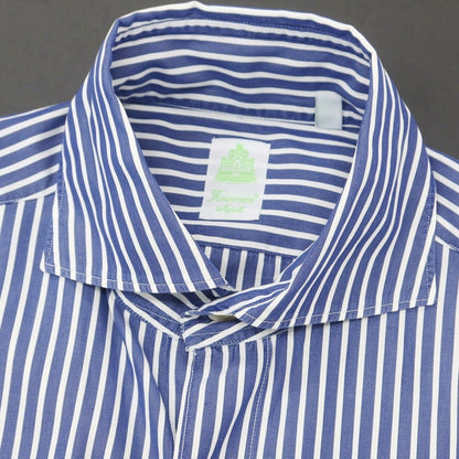【中古】フィナモレ Finamore コットン ストライプ ホリゾンタルカラー ドレスシャツ ネイビーxホワイト【 38 】【 状態ランクB 】【 メンズ 】