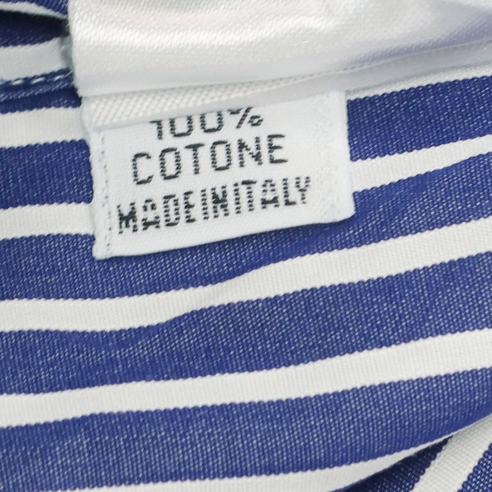 【中古】フィナモレ Finamore コットン ストライプ ホリゾンタルカラー ドレスシャツ ネイビーxホワイト【 38 】【 状態ランクB 】【 メンズ 】