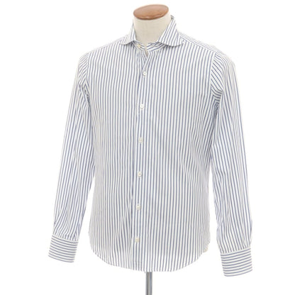 【中古】フィナモレ Finamore コットン ストライプ ホリゾンタルカラー ドレスシャツ ホワイトxネイビー【 39 】【 状態ランクC 】【 メンズ 】