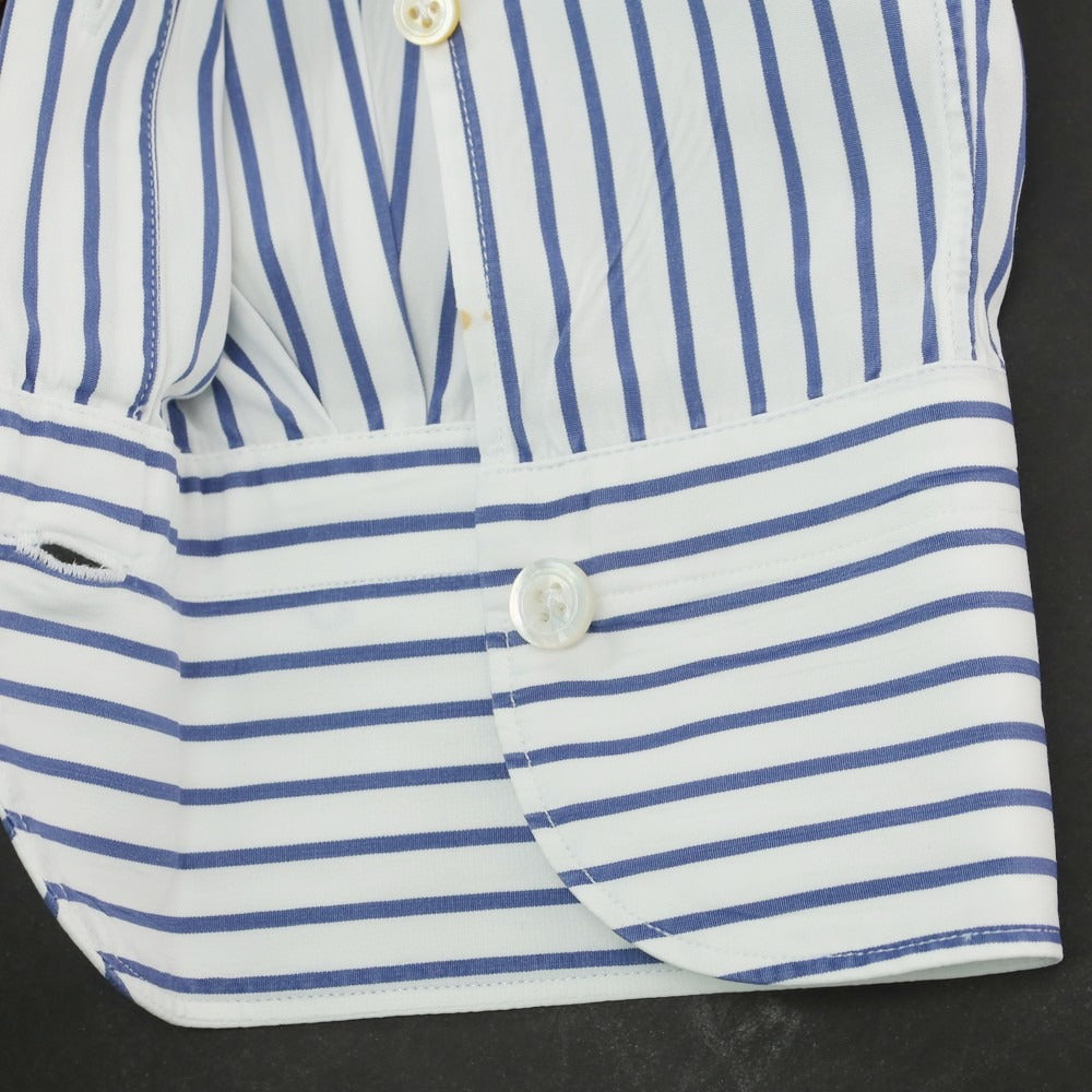 【中古】フィナモレ Finamore コットン ストライプ ホリゾンタルカラー ドレスシャツ ホワイトxネイビー【 39 】【 状態ランクC 】【 メンズ 】